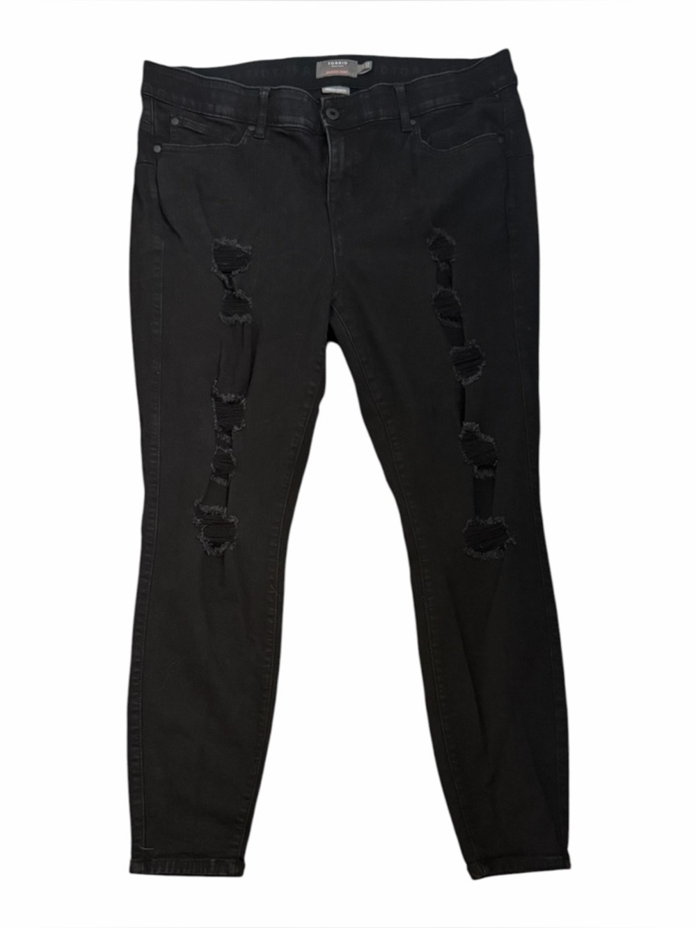 Torrid plus size Premium Stretch Destructed Skinny Jeans in black 20R (008)